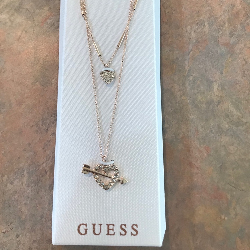 Set of 2 heart necklaces and stud earrings- Guess